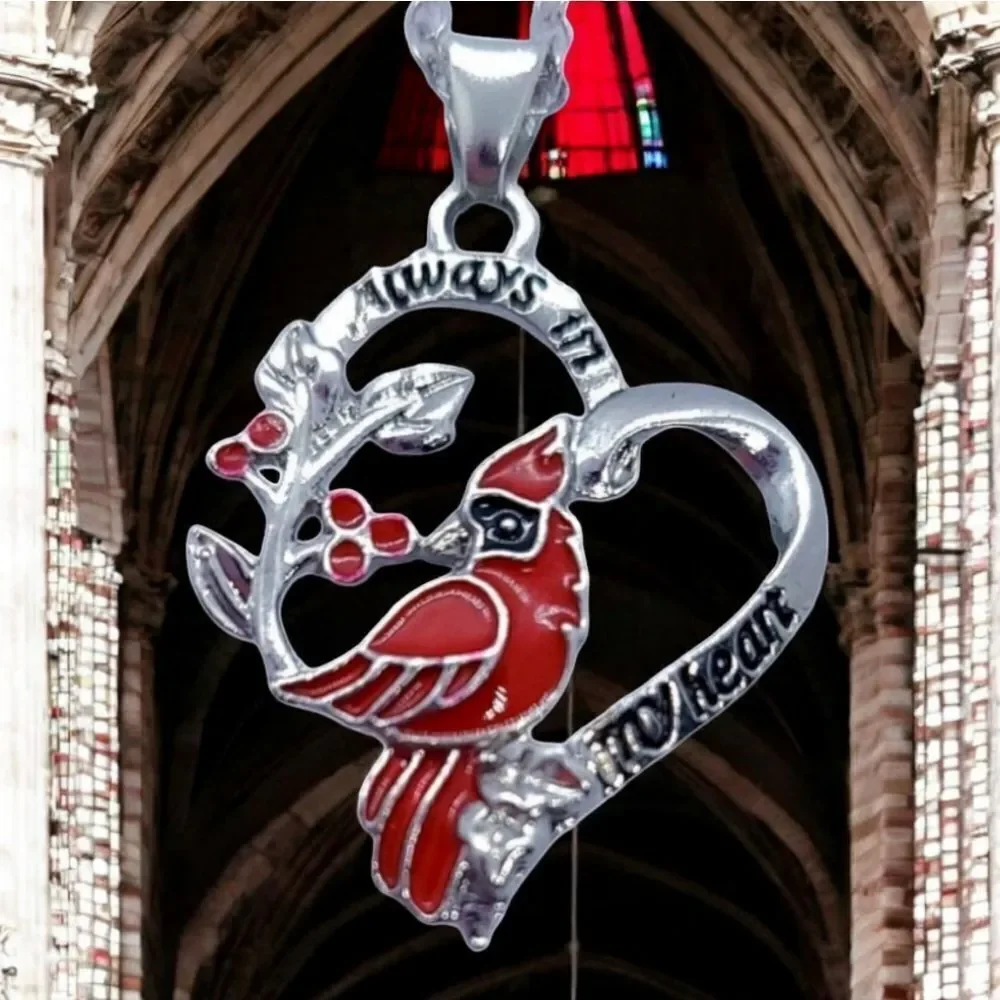Red Cardinal Necklace Heart Memorial Jewelry Always in My Heart Symbolic Gift